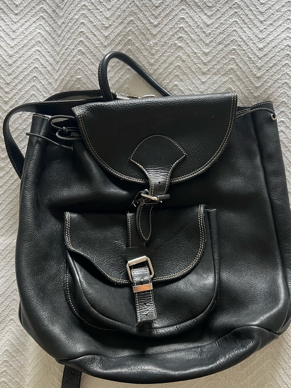 Vintage Roots Black Pebbled Leather Backpack